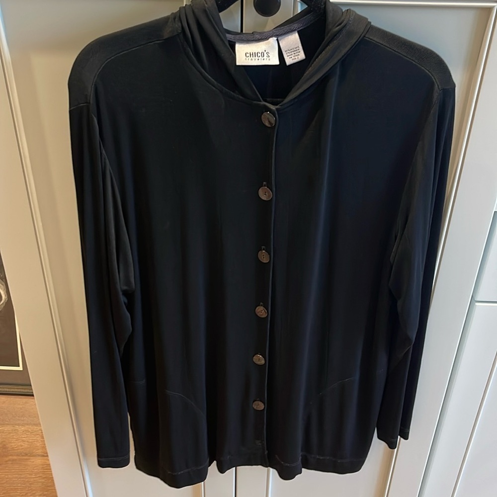 Chico’s travelers black buttoned hoody size 2